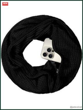 Lightweight Infinity Travel Scarf with Hidden Zipper Pocket - Hands-Free